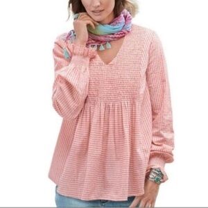 Sundance Julia Peach Striped Smocked V-Neck Top Size M